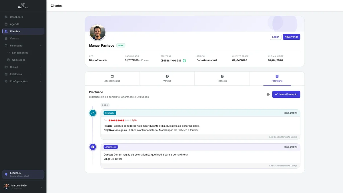 Prontuário eletrônico — registro de evoluções clínicas por atendimento
